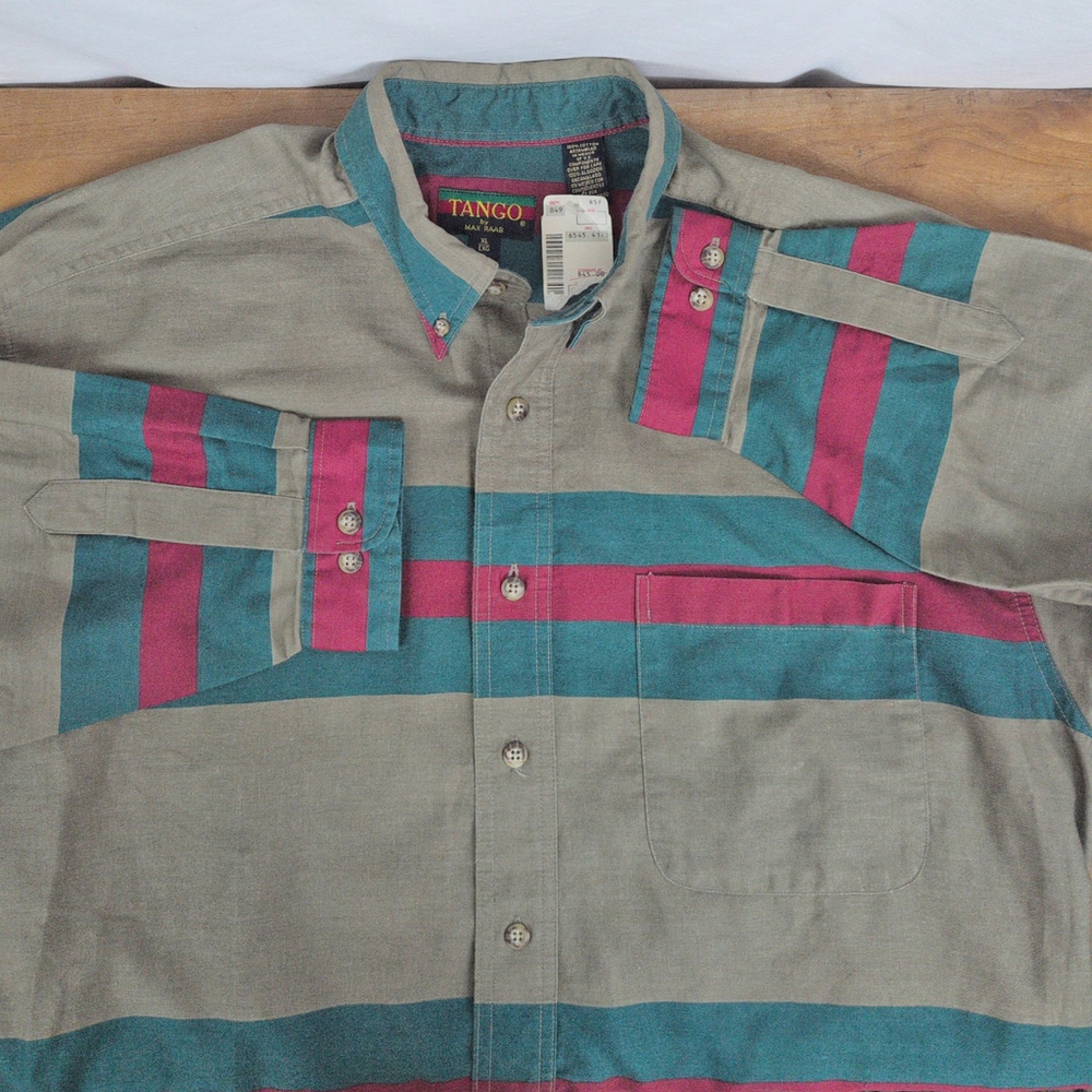 Deadstock 90's Tango Max Raab Colorblock Stripe Button Down Shirt XL